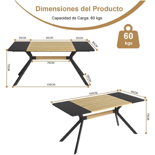 Mesa Moderna Brick  Base metal X Rectangular 160 - Imagen 4