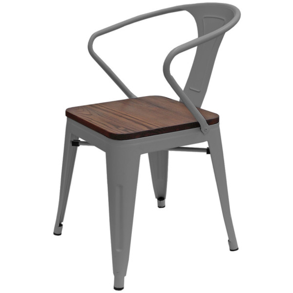 Silla Tolix Brazo Asiento Cuadrado Madera - Imagen 5