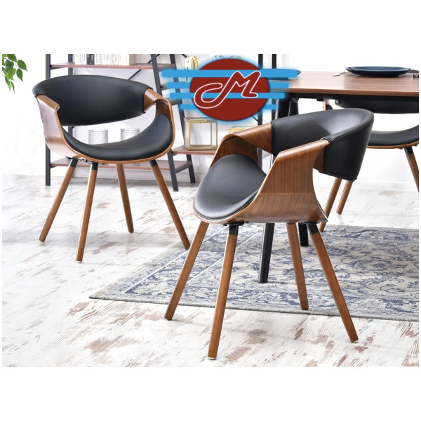 Silla Mn2 chapa madera nogal y piel Pu diseño curvo - Imagen 7