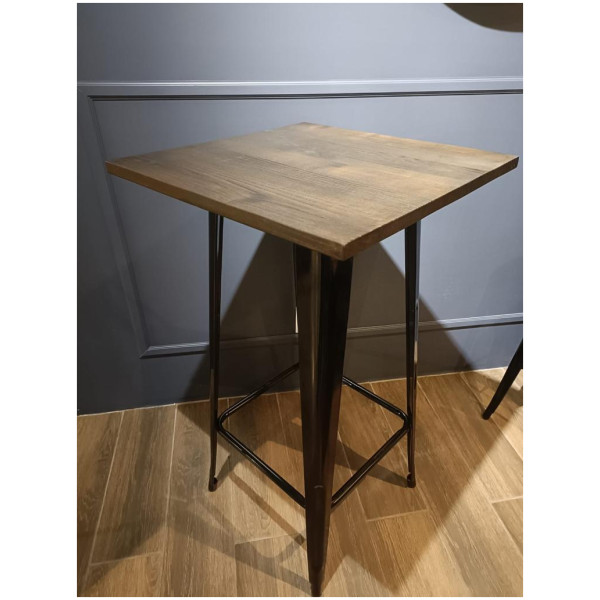 Mesa Tolix Alta Bar base Negro Eco nogal Tono Medio - Imagen 3