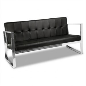 Banca de tres plazas color negro con patas de metal plateado