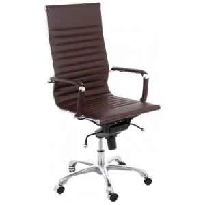 Silla Eames Aluminium Alto Piel Italiana café