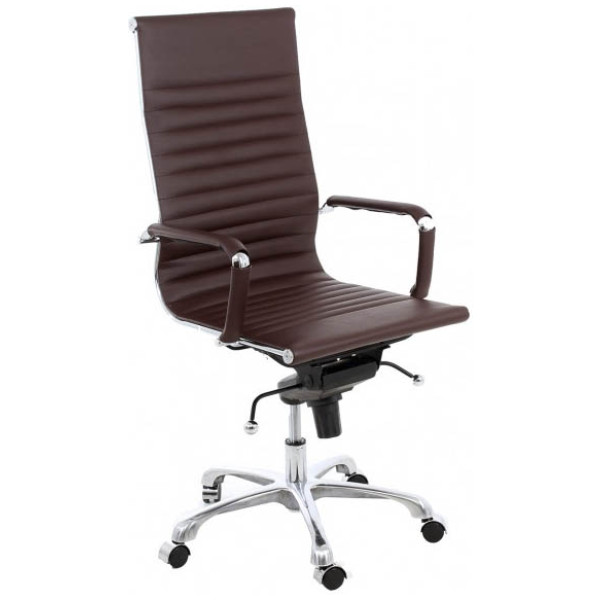 Silla Eames Aluminium Alto Piel Italiana café