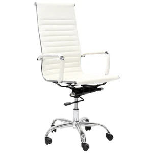 Silla Eames Aluminium Alto Piel Soft Revolving blanco Rep