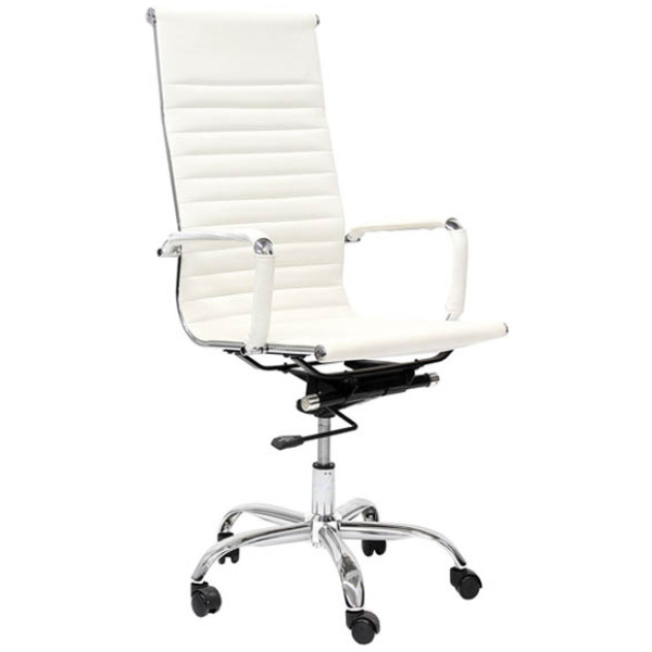 Silla Eames Aluminium Alto Piel Soft Revolving blanco Rep