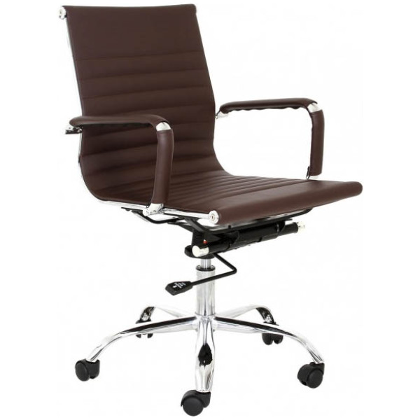Silla Eames Aluminium Bajo Piel Soft Revolving café