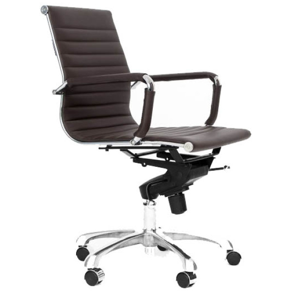 Silla Eames Aluminium Bajo Piel Italiana café