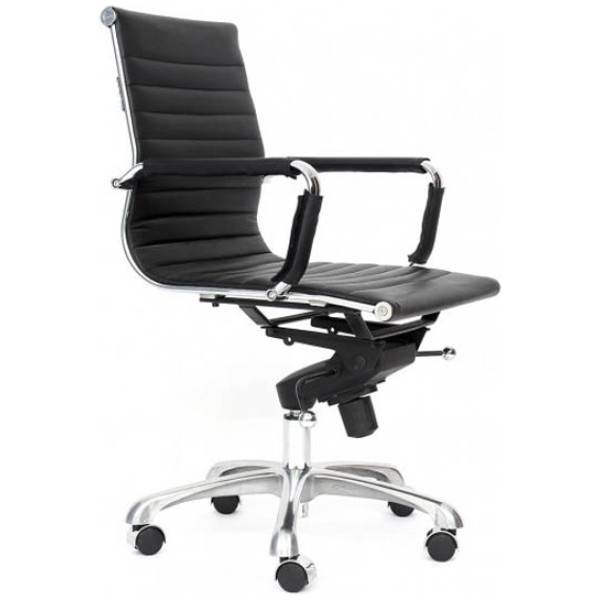 Silla Eames Aluminium Bajo Piel Italiana negro