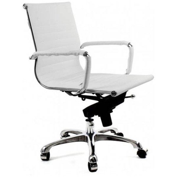 Silla Eames Aluminium Bajo Piel Italiana blanco