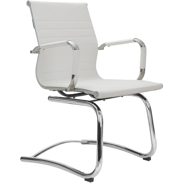 Silla Visitante Eames Aluminium Piel Italiana blanco Rep