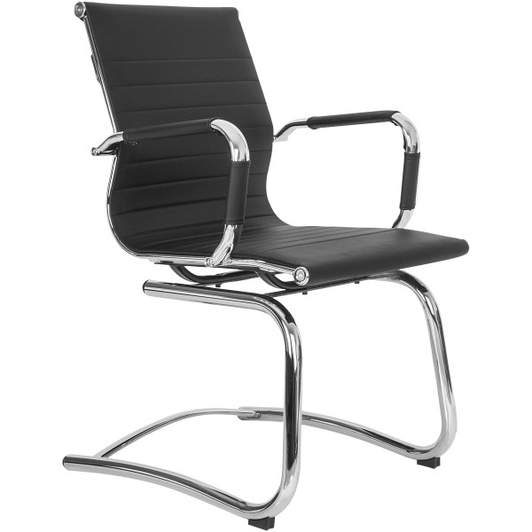 Silla Visitante Eames Aluminium  Piel Italiana negro