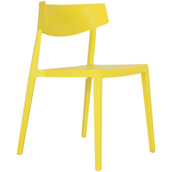silla en plastico de una sola pieza color amarillo de exterior o interior respaldo corto con angulo
