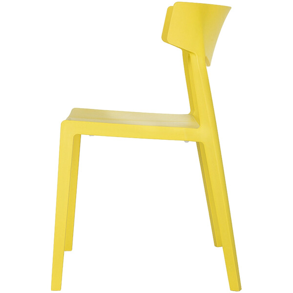 silla en plastico de una sola pieza color amarillo de exterior o interior respaldo corto con angulo