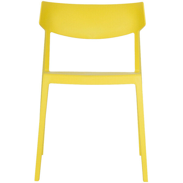 silla en plastico de una sola pieza color amarillo de exterior o interior respaldo corto con angulo