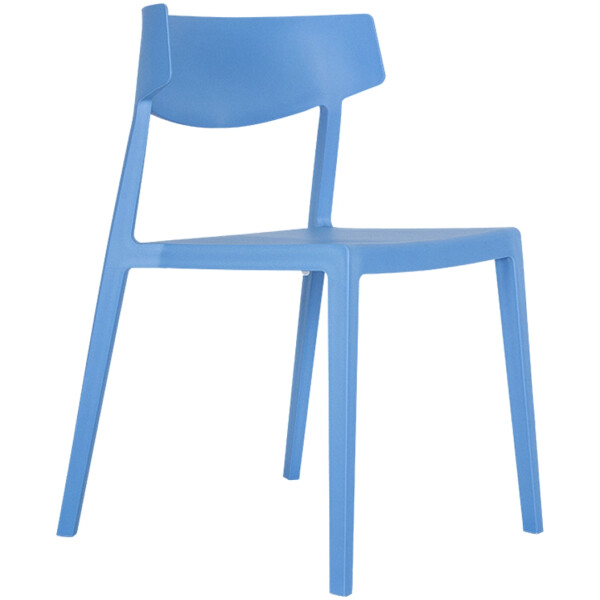 silla en plastico de una sola pieza color azul de exterior o interior respaldo corto con angulo