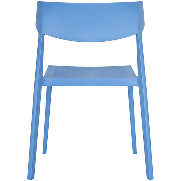 silla en plastico de una sola pieza color azul de exterior o interior respaldo corto con angulo