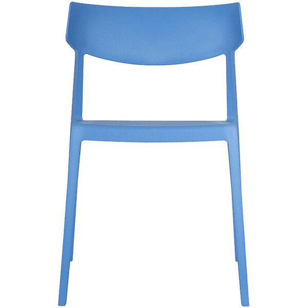 silla en plastico de una sola pieza color azul de exterior o interior respaldo corto con angulo
