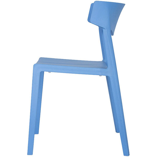 silla en plastico de una sola pieza color azul de exterior o interior respaldo corto con angulo