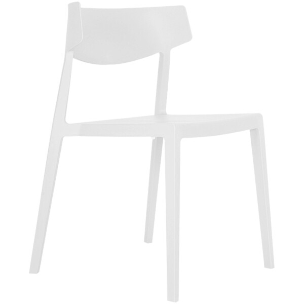silla en plastico de una sola pieza color blanco de exterior o interior respaldo corto con angulo