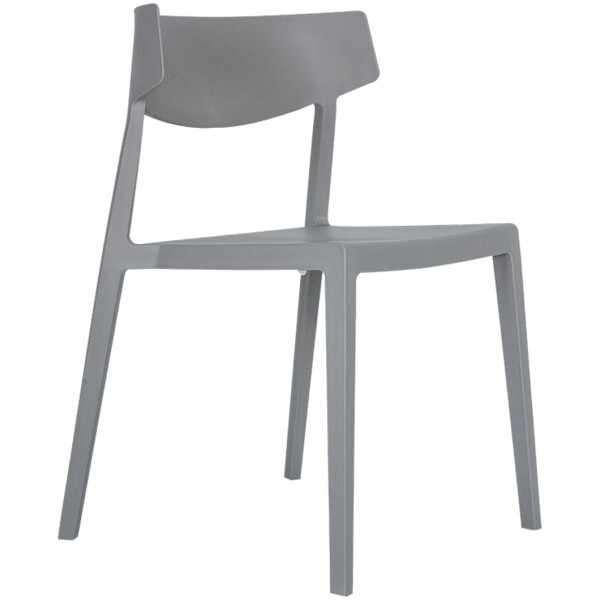 silla en plastico de una sola pieza color gris de exterior o interior respaldo corto con angulo