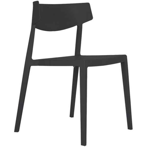 silla en plastico de una sola pieza color negro de exterior o interior respaldo corto con angulo