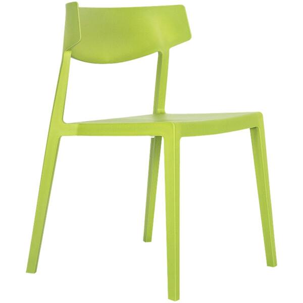 silla en plastico de una sola pieza color verde de exterior o interior respaldo corto con angulo