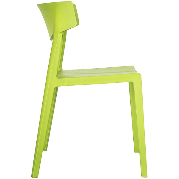 silla en plastico de una sola pieza color verde de exterior o interior respaldo corto con angulo