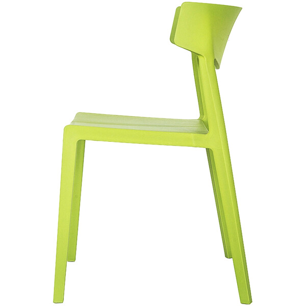 silla en plastico de una sola pieza color verde de exterior o interior respaldo corto con angulo
