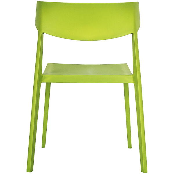 silla en plastico de una sola pieza color verde de exterior o interior respaldo corto con angulo
