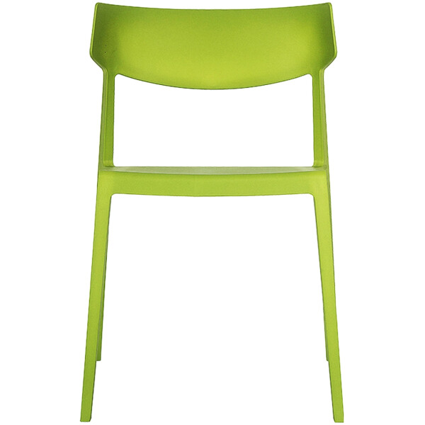silla en plastico de una sola pieza color verde de exterior o interior respaldo corto con angulo