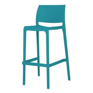 Banco alto color turquesa para terraza de restaurante