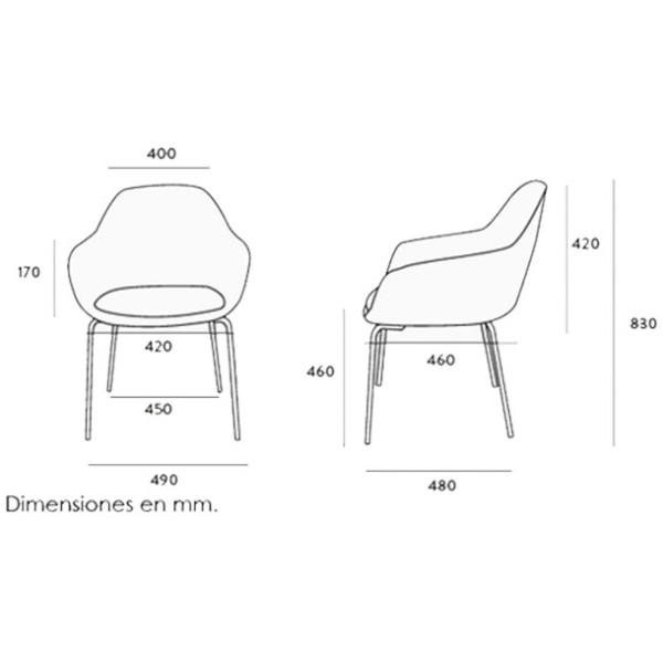 Silla Visita Fabrizia OHV-127 Black Pata Metal Gris - Imagen 3