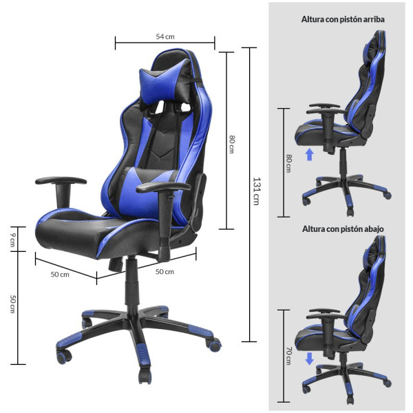 Silla Gamer Economica Azul Eco-001 Reclinable - Imagen 3