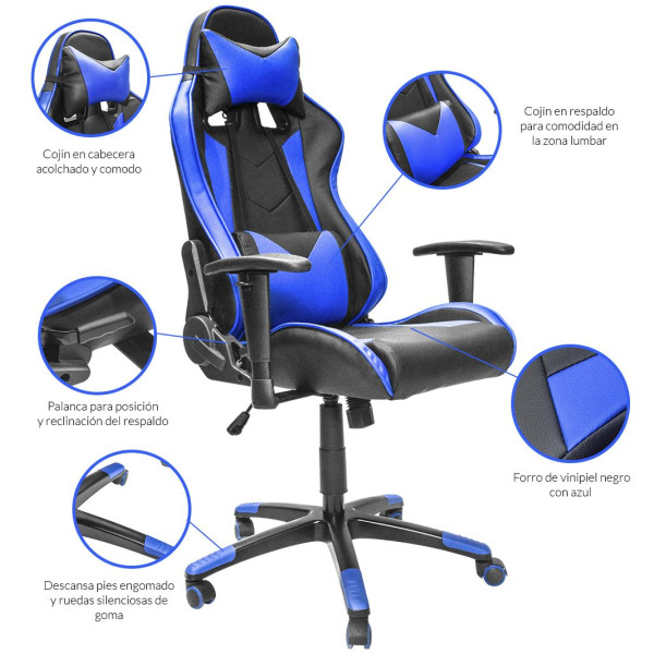 Silla Gamer Economica Azul Eco-001 Reclinable - Imagen 6