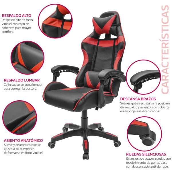 Silla Gamer Economica Rojo Eco-001 Reclinable - Imagen 3