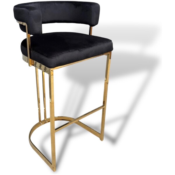 Banco Ottawa Terciopelo Negro Velvet Pata Dorada  Bar Stool - Imagen 2