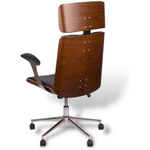 Silla Ejecutiva Russia Chapa Nogal & Piel PU Con Brazos Base Cromada - Imagen 5
