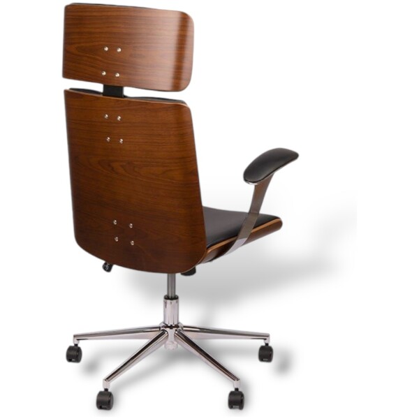 Silla Ejecutiva Russia Chapa Nogal & Piel PU Con Brazos Base Cromada - Imagen 2