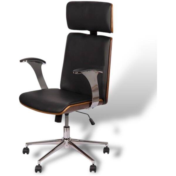 Silla Ejecutiva Russia Chapa Nogal & Piel PU Con Brazos Base Cromada - Imagen 4