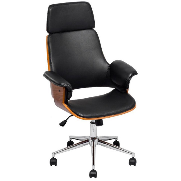 Silla Ejecutiva Delphi Chapa Nogal & Piel Cromada Walnut