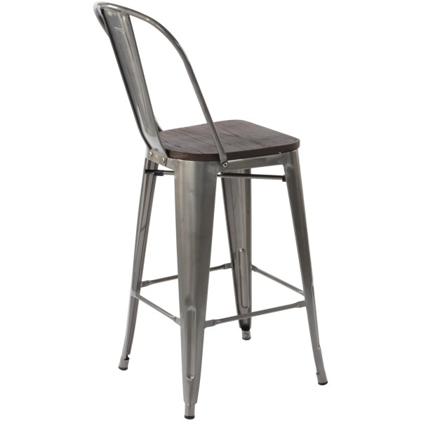 Banco Tolix Respaldo Alto  Asiento Madera - Imagen 3