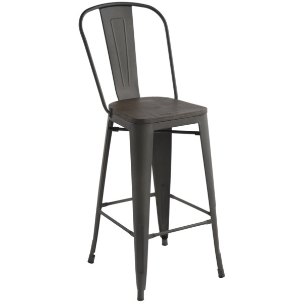 Banco Tolix Respaldo Alto  Asiento Madera - Imagen 2
