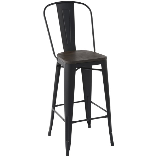 Banco Tolix Respaldo Alto  Asiento Madera - Imagen 6