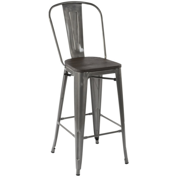 Banco Tolix Respaldo Alto  Asiento Madera