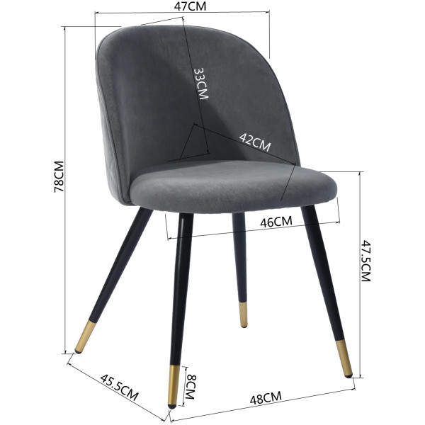 Silla Terciopelo Gris Eames Z1 Velvet Set Con 2 Piezas Pata Negra Detalle dorado - Imagen 4