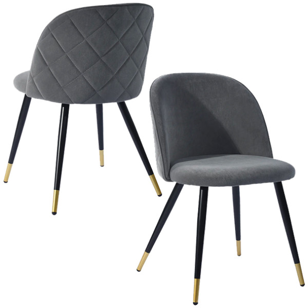 Silla Terciopelo Gris Eames Z1 Velvet Set Con 2 Piezas Pata Negra Detalle dorado