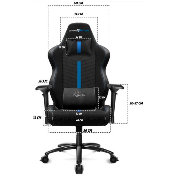 Silla Gamer Profesional Game Factor Azul / Negro Tela - Imagen 3