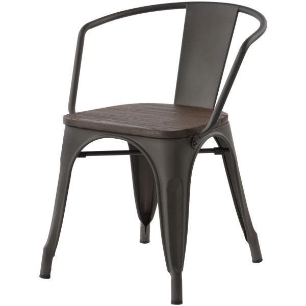 Silla Tolix Con Brazo Asiento Madera - Imagen 12