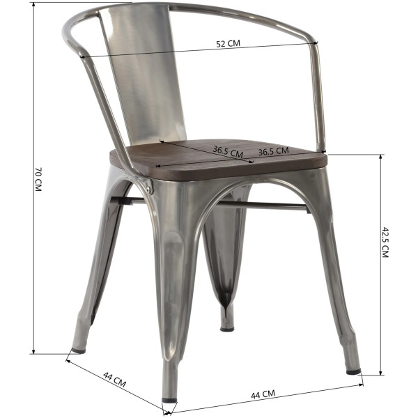 Silla Tolix Con Brazo Asiento Madera - Imagen 3