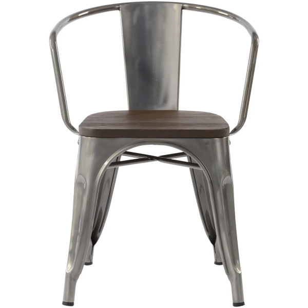 Silla Tolix Con Brazo Asiento Madera - Imagen 4